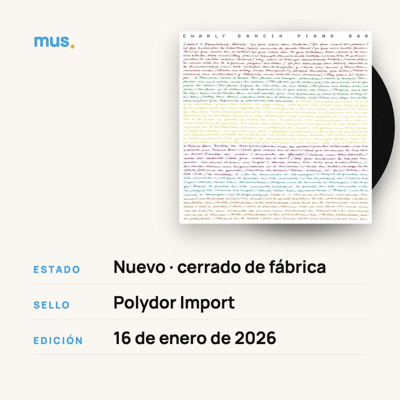 Charly Garcia - Pianobar (edicion Limitada Color) Vinilo Mus Edición Limitada