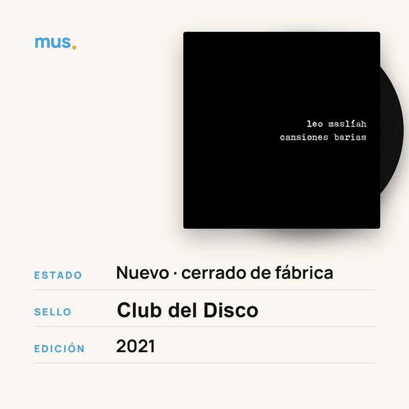 Leo Maslíah - Cansiones Barias - Vinilo Mus Estándar